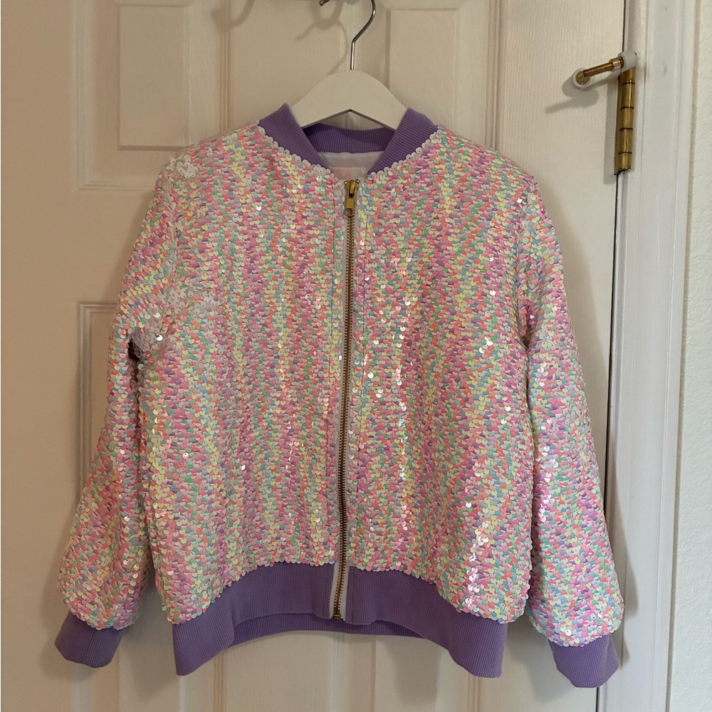 Pastel Sequin Bomber Jacket - Lavender Trim
